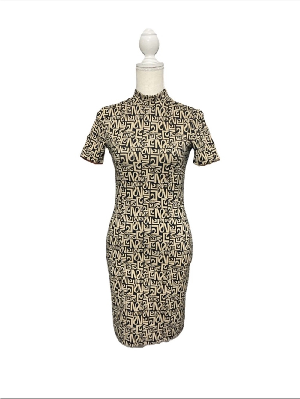 Bershka C. Tangana Black & Cream Geometric Bodycon Dress Sz Small